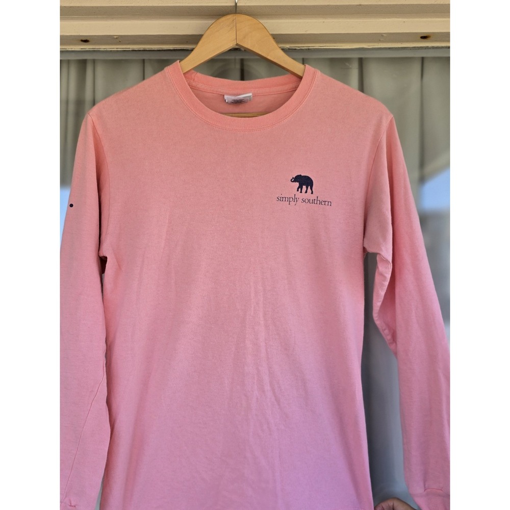 Simply Southern Shirt Womens Medium Pink Long Sleeve Graphic  Sweet Tea Bow Tee
